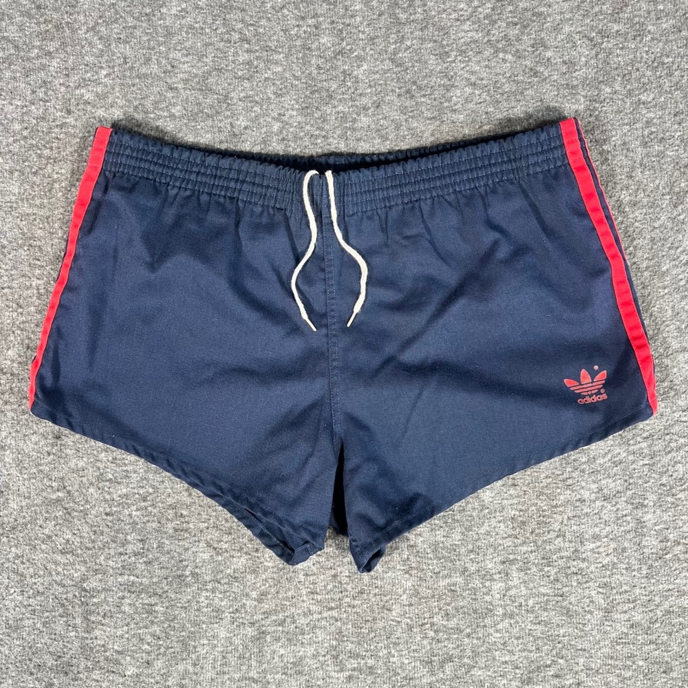 Vintage 70s Adidas Trefoil Sprinter Running Shorts Navy Red Made in USA Mens M